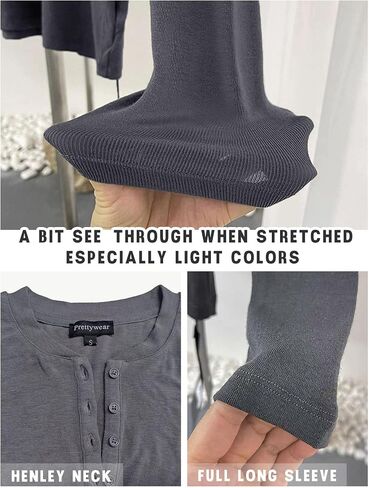 Womens Long Sleeve Henley Shirts Slim Fitted Basic Business Casual Button Down Trendy Tops 2024 Fall Knit T-Shirts in Saudi Arabia