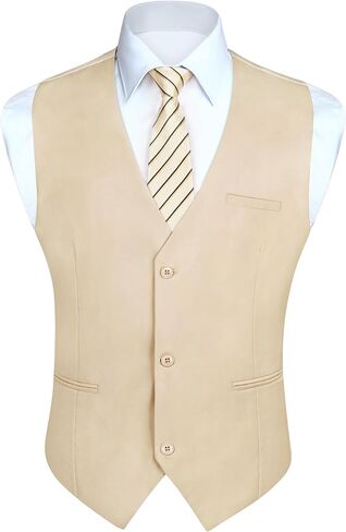 HISDERN Mens Suit Vest Business Formal Dress Vests for Men Solid Color Casual Wedding Tuxedo Party Waistcoat in Saudi Arabia