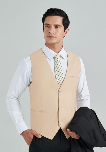 HISDERN Mens Suit Vest Business Formal Dress Vests for Men Solid Color Casual Wedding Tuxedo Party Waistcoat in Saudi Arabia