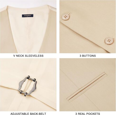 HISDERN Mens Suit Vest Business Formal Dress Vests for Men Solid Color Casual Wedding Tuxedo Party Waistcoat in Saudi Arabia