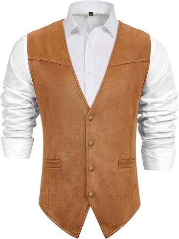 Century Star Men's Suede Leather Cowboy Vest Western Suit Casual Dress Wedding Slim Fit Waistcoat Renaissance Pirate Medieval in Saudi Arabia