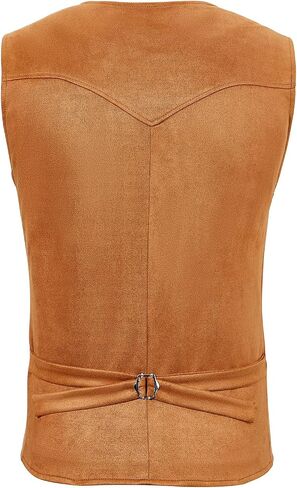 Century Star Men's Suede Leather Cowboy Vest Western Suit Casual Dress Wedding Slim Fit Waistcoat Renaissance Pirate Medieval in Saudi Arabia