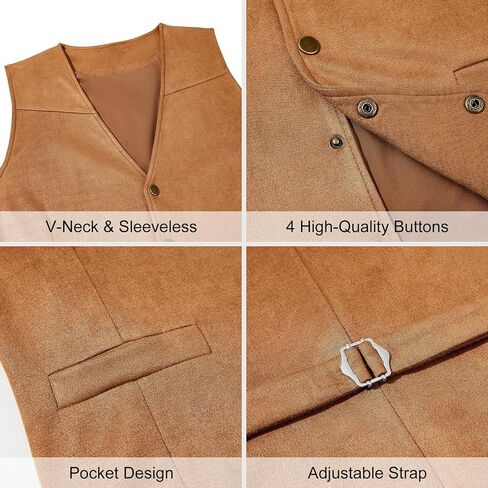 Century Star Men's Suede Leather Cowboy Vest Western Suit Casual Dress Wedding Slim Fit Waistcoat Renaissance Pirate Medieval in Saudi Arabia
