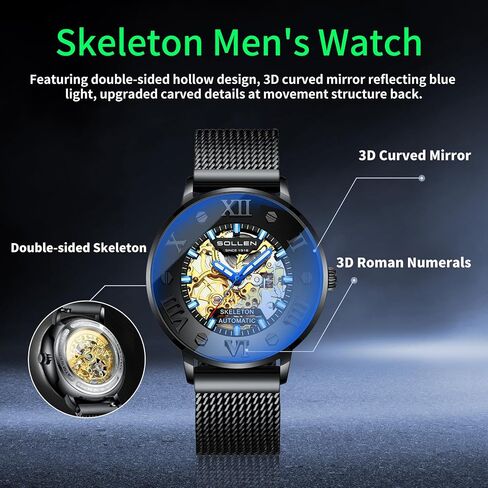 Skeleton Automatic Mens Watch, Double-Sided Skeleton Automatic Watch for Men in Saudi Arabia