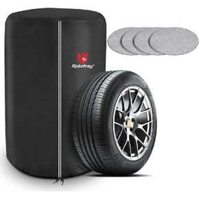 غطاء إطار Rosefray للاستخدام الخارجي مع 4 وسادات لباد 420D مقاومة للماء و4 إطارات لتخزين سيارات Minivan SUV RV (16/17/18/19 بوصة) - أسود (قطر L-33.5 بوصة)