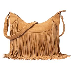 Sunwel Fashion Women Fringe Hobo Bag Western Purse Shoulder Bag Vegan Suede Tassel Hippie Crossbody Bag