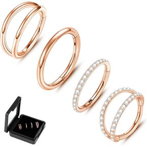 ONESING 4PCS 316L Surgical Steel Double Hoop Nose Rings Hypoallergenic Earring Hoops for CZ Cartilage Helix Rook Tragus Body Piercing Jewelry Stainless Steel Nose Rings Hoops for Women