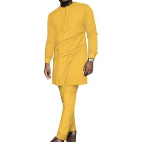 African Mens Clothes Sets Long Sleeve African Shirts and Pants 2 Piece Set Dashiki Outfits Patchwork African Attire