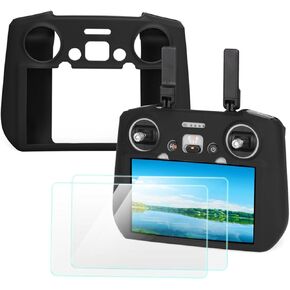 Controller Protective Silicone Case Cover+HD Screen Protector Films For Dji Mini 4 Pro/Dji Air 3 Drone RC 2 Remote Control Accessories(Black)