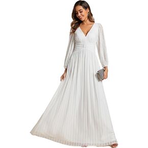 فساتين سهرة نسائية Ever-Pretty برقبة على شكل V وخصر مرتفع وأكمام طويلة وطول يصل إلى الأرض 01961 in Kuwait