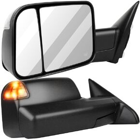 Towing Mirrors 2009-2016 for Dodge for Ram 1500 2500 3500 Tow Mirrors A Pair Power Control Power Heated Defrost Turn Signal Puddle Light Manual Flip Up Exterior Side View Mirror