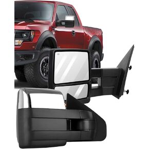 ECCPP Towing Mirrors Replacement fit for 2007-2014 for Ford for F150 Chrome Power Heated LED Turn Signal Puddle Lamp Cap Pickup Mirrors