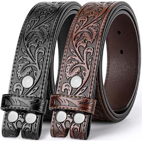 2 Pack Western Leather Belt Strap for Men Women Cowboy Cowgirl Leather Mens Belts for Jeans Gift Belt without Buckle