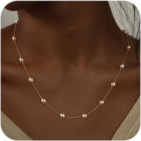 Pearl Necklace for Women,Dainty Layered Gold/Silver Necklaces for Women Pearl Necklaces Pendant Stackable Choker Necklaces Pearl Chain Jewelry Set Trendy Necklace
