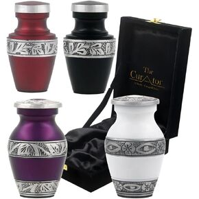 Small Urn for Human Ashes - Set of 4 Cremation Urns for Adult Ashes - Mini Keepsake Burial Urn for Male, Female - Decorative Urns with Velvet Box & Bag - Funeral Urn Ashes for Loved Ones Remains