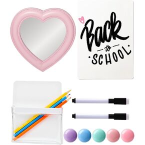 10 Pcs Locker Accessories Kit for Girls with Heart Magnetic Locker Mirror for School, Magnetic Whiteboard, Pen Holder, Back to School Essentials Locker Organizer for Work Locker Decor - Silver