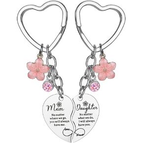 2 Pcs Mother Daughter Heart Matching Keyring Keychain Set Gifts For Mom Mothers Day Gifts from Daughter