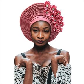 Handmade Nigerian Gele Headties Floral Hats Women Head Wrap Beaded Lace Hand Made African Headtie Hats for Party
