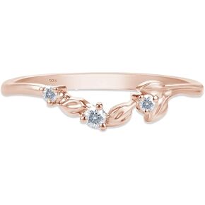 SAVEARTH DIAMONDS Leaf Design, 1/10 Carat Round Cut Moissanite Lab Created Diamond Art Deco Wedding Band Enhancer Ring In 14k Gold Over Sterling Silver Jewelry For Women (0.10 Cttw)