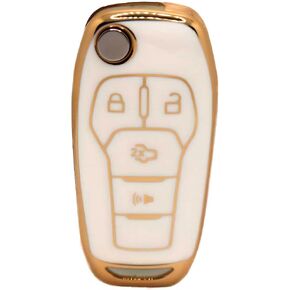 TPU Key Fob Cover Shell for Flip 2013 2014 2015 2016 2017 Fusion 2021 2022 Ford Bronco 2015-2021 F-150 2017-2022 F-250 F-350 F-450 F-550 2019-2023 Ranger (flip Key 4 Button White) HEYEZQTY