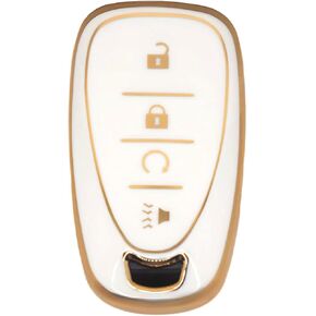3 4 Button TPU Key Fob Shell Cover for Chevy Volt 2016 2017 2018 2019 2020 2021 EV EUV 2022 2023 2024 Bolt Spark Traverse Trailblazer LT Trax Sonic Equinox 2018-2021 (engine start 4 button white)