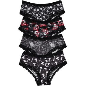 WDIRARA Women's 4 Pieces Gothic Lace Hipster Panties Set Low Rise Halloween Skull Underwear in Saudi Arabia