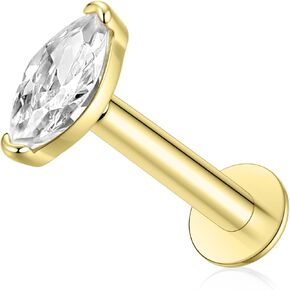 FUNLMO 14K Gold Cartilage Earring Stud Flat Back Labret Stud Yellow Gold Tragus Helix Conch Lobe Medusa Monroe Piercing Jewelry Threadless Push in Nose Stud 16G 8mm