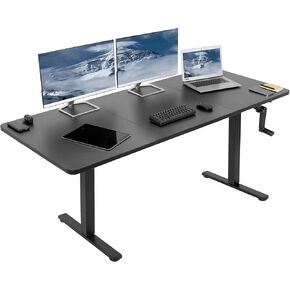 VIVO Manual Height Adjustable 71 x 30 inch Stand Up Desk, Black Table Top, Black Frame, Standing Workstation with Foldable Handle, DESK-KIT-MB7B