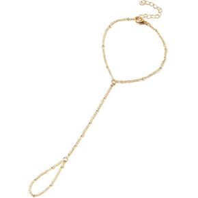 Dainty Gold Hand Chain Bracelet,18K Real Gold Plated Minimalist Handmade Beaded Finger Chain Bracelets for Women