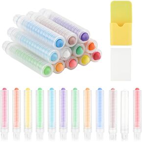 12pcs Dustless Chalk with Holder, with 1 Magnetic Chalk Storage Holder and 1 Blackboard Eraser Colored Chalk with Holder Dustless Chalk for Kids Blackboard Drawing Writing