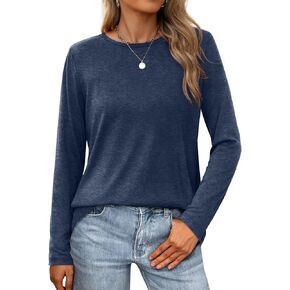 XIEERDUO Long Sleeve Shirts for Women Casual Crew Neck Basic Fall Tops Loose Fit Comfy