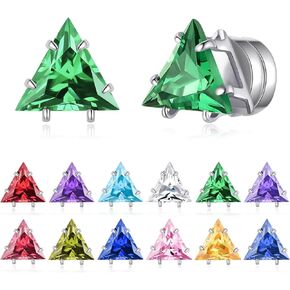 Spiritlele 12 Pairs Birthstone Magnetic Earrings Set Cubic Zirconia Clip on Non Piercing Fake Stud Earrings Birthday Gifts Unisex