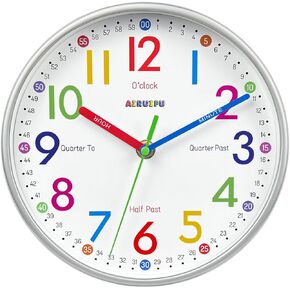 Kids Wall Clock,Silent Non-Ticking Clocks Battery Operated,Kids Room Wall Decor for Bedrooms,Analog Clock for Bedroom,Living Room,Kitchen,Office,School Classroom (8 inch)