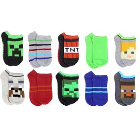Minecraft Little Boy's 10 Pack No Show Character Socks, Small, Black Assorted