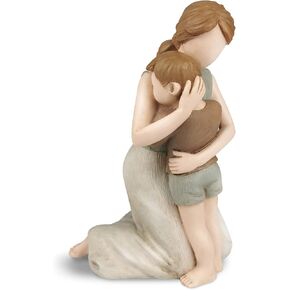 Mother and Son Figurines Statues, The Greatest Bond Mon and Child Sculptures, Sculpted Hand-Painted Figures with Gift Card for Anniversary Birthday (Ivory)