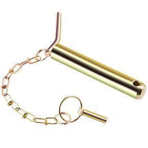 Bent Handle Hitch Pin with Chain and Lynch Pin Lock 1 ¼" X 6 7/8" Trailer Coupler Pin for Secure Mounting of Hitches, Towing Wagons and, Farm Equipment