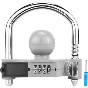 Funmit Trailer Lock Universal Hitch Lock with Combination Lock, fit 1-7/8", 2", 2-5/16" Coupler, Camper Accessories for Travel Trailers Boats Trucks Rvs Grey
