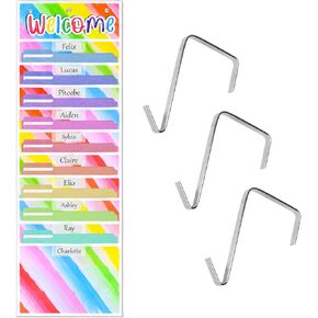 Pocket Chart for Classroom 10 Pockets Hanging Wall File Organizer Rainbow Storage for File Folder and Paper, Space Saver for Office and Classroom with Wall Hangers, Over The Door Hooks