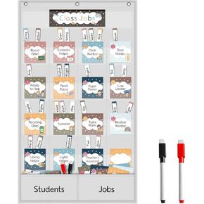Boczif Class Jobs Pocket Chart, Teacher's Helper Classroom Management Educational Pocket Chart, Class Jobs for Preschool Classroom Must Haves Supplies, Classroom Jobs Bulletin Board Set (Black)
