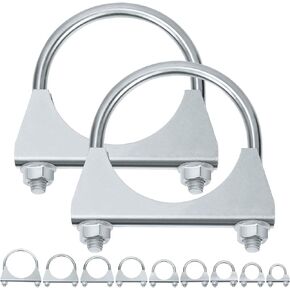 Swpeet 2Pcs Galvanized 2-1/2" - 63mm Exhaust U Clamp Kit, Galvanized Muffler U-Bolt Clamps, Universal Heavy Duty U-Bolt Muffler Clamp Ideal for Tip Pipes Connection