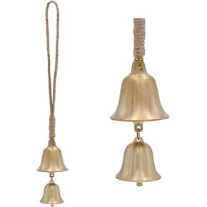 Rustic Brass Hanging Bells for Door Knob Decoration, 13" Handmade Metal Lucky Home Garden Decor Bell on Rope