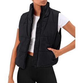 Puffer Vest Women Sleeveless Winter Warm Puffer Cropped Outerwear Stand-up Collar Down with Pocket