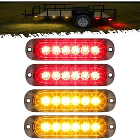 Partsam 4Pcs 4.4 inch Aluminum Housing Red/Amber LED Clearance Side Marker Lights, Surface Mount Marker Lights of Trailer Pickup Truck Tractor RV Motorcycle Golf Cart,IP67 Waterproof(2Red +2 Amber)