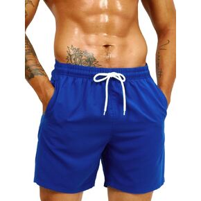 Floerns Men's Solid Drawstring Waist Bow Front Slant Pocket Athletic Swim Trunks