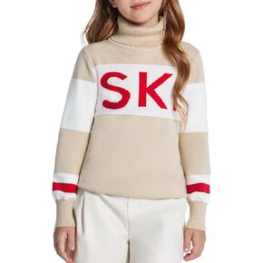 Haloumoning Girls Winter Sweater Kids Color Block Ski Pullover Jumper Tops 5-14 Years