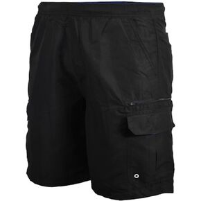 Big and Tall Solid Cargo Swim Trunks to 8X in Blue and Black with Extra Zipper Pocket