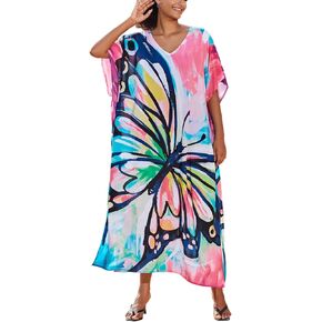 Plus Size Beach Kaftan Dresses for Women Print V-Neck Long Swimsuit Cover Ups in Kuwait