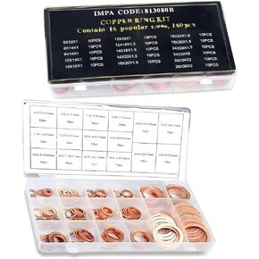 200 PCS Car Flat Gasket Classification Kit, Oil Pan Plug Sealing Gaskets, M5 M6 M8 M10 M12 M14 Copper Metric Washers, Universal Accessories for Most Car (Gold)