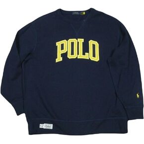 سويت شيرت رجالي من POLO RALPH LAUREN بشعار جامعي كبير وطويل من الصوف برقبة دائرية (طول XX-Large، كحلي) in Saudi Arabia