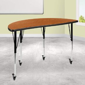 Flash Furniture Collaborative Half Circle Activity Table, 47.5" Dx24 Wx30-22" H, Gray